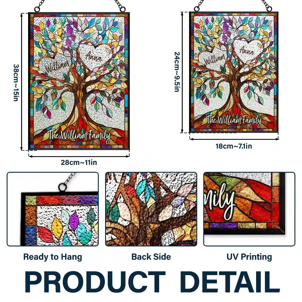 Family,Gift For Mother,Gift For Father,Gift For Grandma,Gift For Grandpa,Grandma - Grandkids,Grandpa - Grandkids,Icon,Grateful - Family Unbreakable Bond Tree Of Life - Personalized Vertical Stained Glass Suncatcher