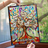 Family,Gift For Mother,Gift For Father,Gift For Grandma,Gift For Grandpa,Grandma - Grandkids,Grandpa - Grandkids,Icon,Grateful - Family Unbreakable Bond Tree Of Life - Personalized Vertical Stained Glass Suncatcher