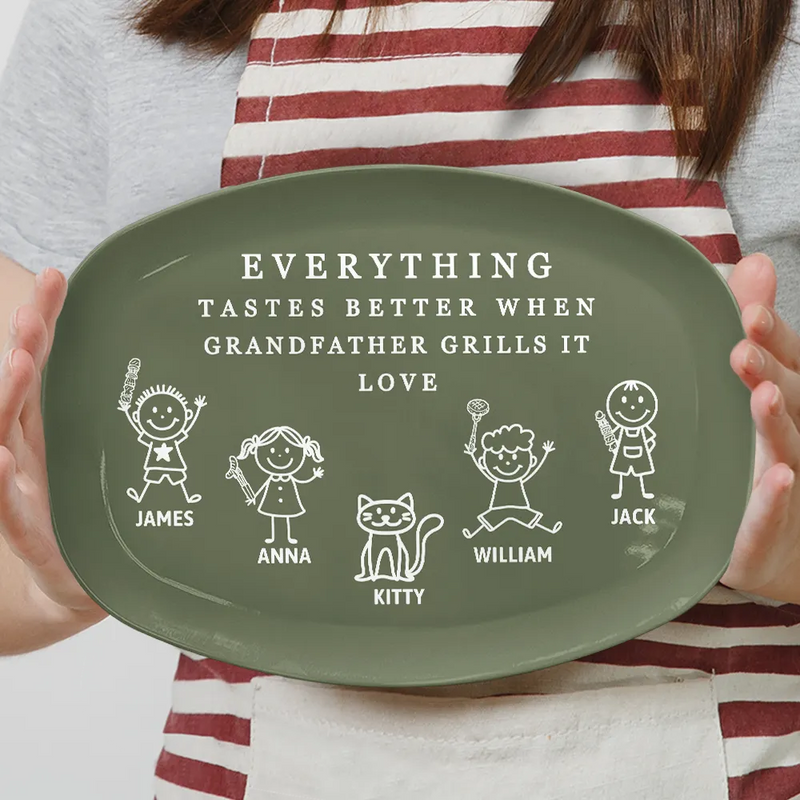 Gift For Father,Gift For Grandpa,Grilling,Non-Eng,Icon,Humorous - Everything Tastes Better When Grandpa Daddy Grills It - Personalized Plate