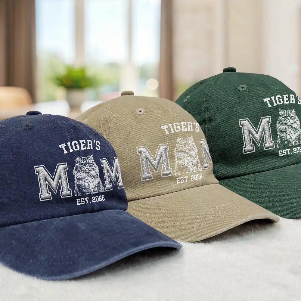 Gift For Father,Gift For Mother,Pet Lovers,Pet Mom,Pet Dad,Dog Lovers,Dog Mom,Dog Dad,Cat Lovers,Cat Mom,Cat Dad,Non-Eng,Photo - Pencil Sketch (Dark BG),Adorable - Custom Photo White Pencil Sketch Art New Mom New Dad Est Portrait - Personalized Vintage Washed Denim Cap