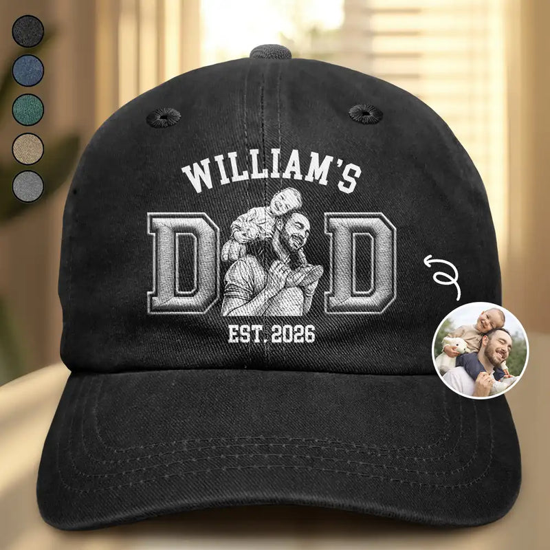 Gift For Father,Gift For Mother,Pet Lovers,Pet Mom,Pet Dad,Dog Lovers,Dog Mom,Dog Dad,Cat Lovers,Cat Mom,Cat Dad,Non-Eng,Photo - Pencil Sketch (Dark BG),Adorable - Custom Photo White Pencil Sketch Art New Mom New Dad Est Portrait - Personalized Vintage Washed Denim Cap