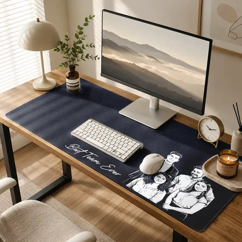 Custom Photo,Gifts For Colleagues,Gift For Bestie,Photo - Pencil Sketch (Bold),Humorous - Custom Photo Bold Sketch The Reason I Don't Punch People At Work - Personalized Leather Desk Mat