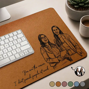 Custom Photo,Gifts For Colleagues,Gift For Bestie,Photo - Pencil Sketch (Bold),Humorous - Custom Photo Bold Sketch The Reason I Don't Punch People At Work - Personalized Leather Desk Mat