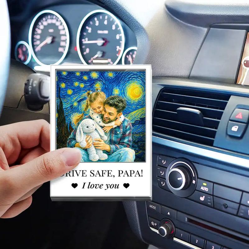 Gift For Father,Gift For Grandpa,Non-Eng,Photo - Starry Night,Adorable - Custom Photo Starry Night Drive Safe Daddy I Love You - Personalized Custom Shaped Acrylic Car Visor Clip