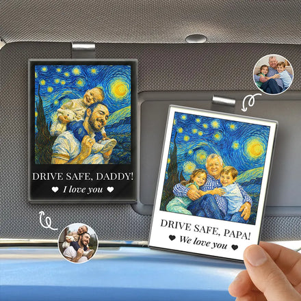 Custom Photo Starry Night Drive Safe Daddy I Love You - Personalized Custom Shaped Acrylic Car Visor Clip