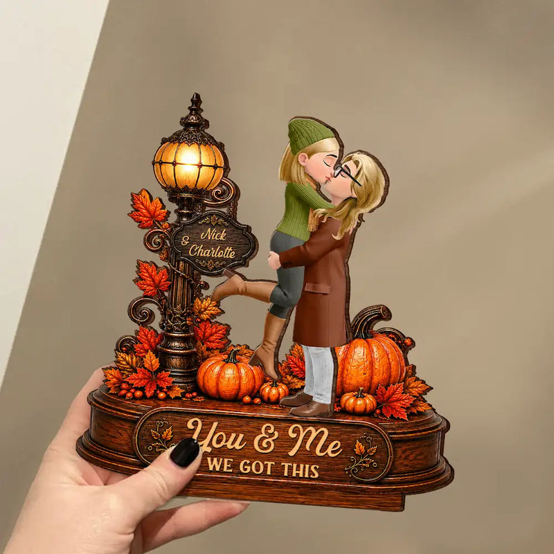 Indoor Decor, Romantic, Gift For Couples, Vector - Autumn Flannel Standing Couple You And Me We Got This - Personalized Custom Shaped Wooden Plaque