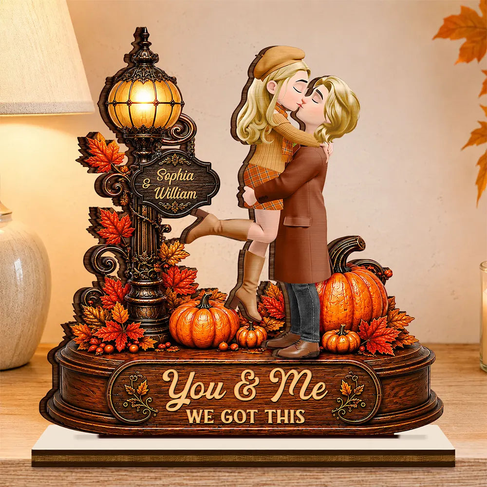 Indoor Decor, Romantic, Gift For Couples, Vector - Autumn Flannel Standing Couple You And Me We Got This - Personalized Custom Shaped Wooden Plaque