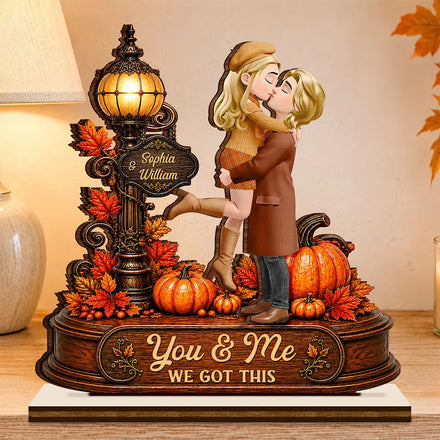 Autumn Flannel Standing Couple You And Me We Got This - Personalized Custom Shaped Wooden Plaque
