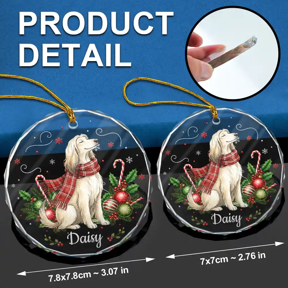 Custom Photo Watercolor Christmas Dog Pet Lover Gift - Personalized Combo Circle Glass Ornament