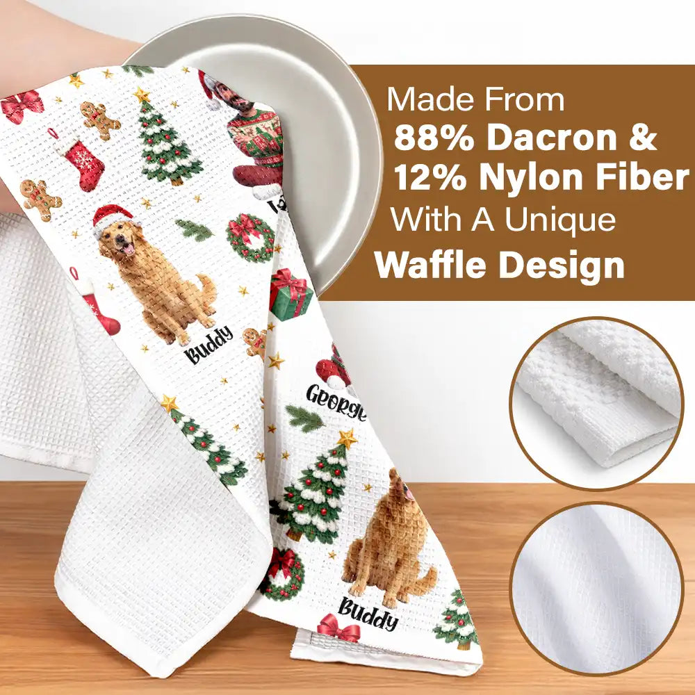 Art Design,Christmas,Custom Photo,Family,Happy,Photo - Christmas Accessories 3D Human - Christmas Kitchen Decor Gift For Mom Grandma - Personalized Custom Photo Cartoon Family Kitchen Towel