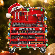 Christmas,Custom Text,Garage,Gift For Men,Gift For Yourself,Gifts For Him,Happy,Semi-Outdoor,Top Market - Christmas Gift For Mechanic Husband Dad - Personalized Tool Box Acrylic Ornament