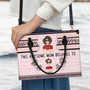 This Awesome Mom Belongs To - Gift For Mother - Personalized Leather Bag