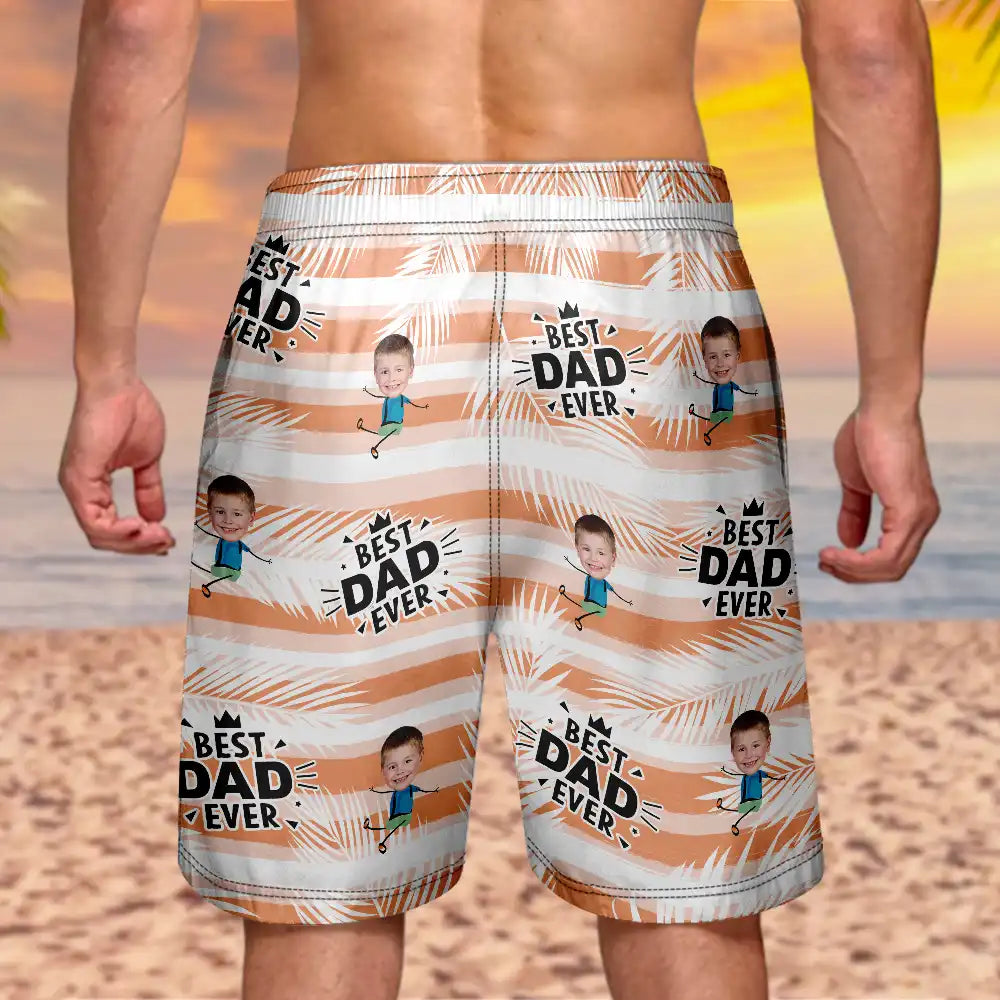 Custom Photo,Gift For Father,Gift For Grandpa,Happy - Custom Photo Best Dad Grandad Ever - Personalised Unisex Beach Shorts