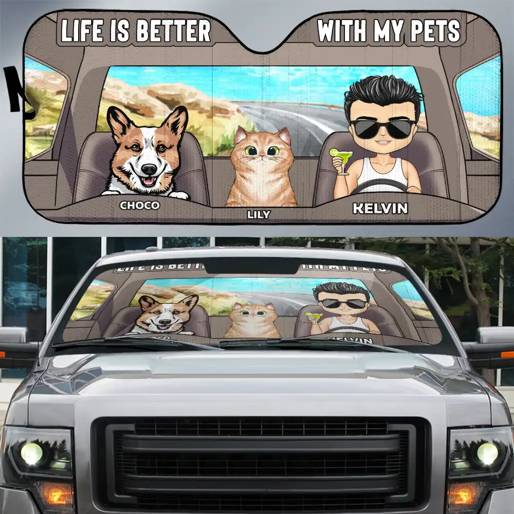 Life Is Better With The Pet Dog Cat - Personalized Auto Sunshade