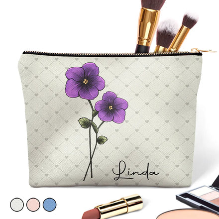 Birth Flower For Women - Personalized Cosmetic Bag