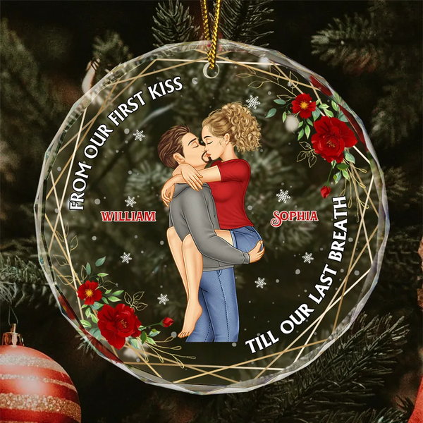 From Our First Kiss Till Our Last Breath Young Couples - Personalized Circle Glass Ornament