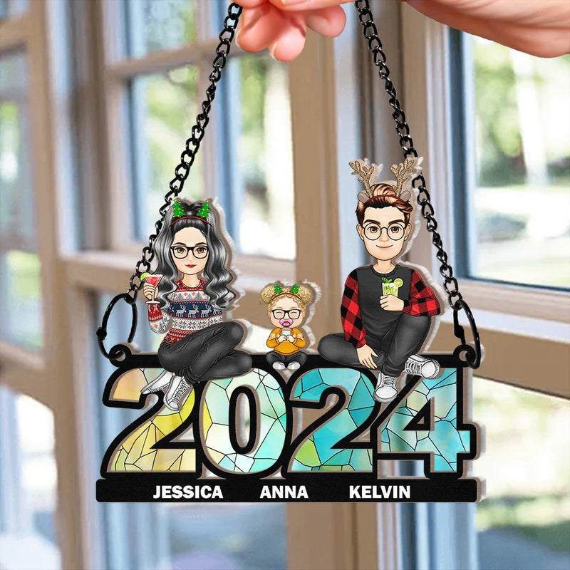 Family Sitting 2024 - Personalized Window Hanging Suncatcher Ornament