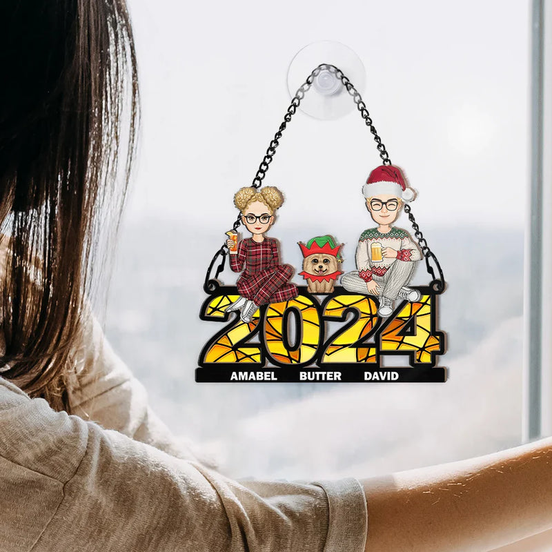 Family Sitting 2024 - Personalized Window Hanging Suncatcher Ornament