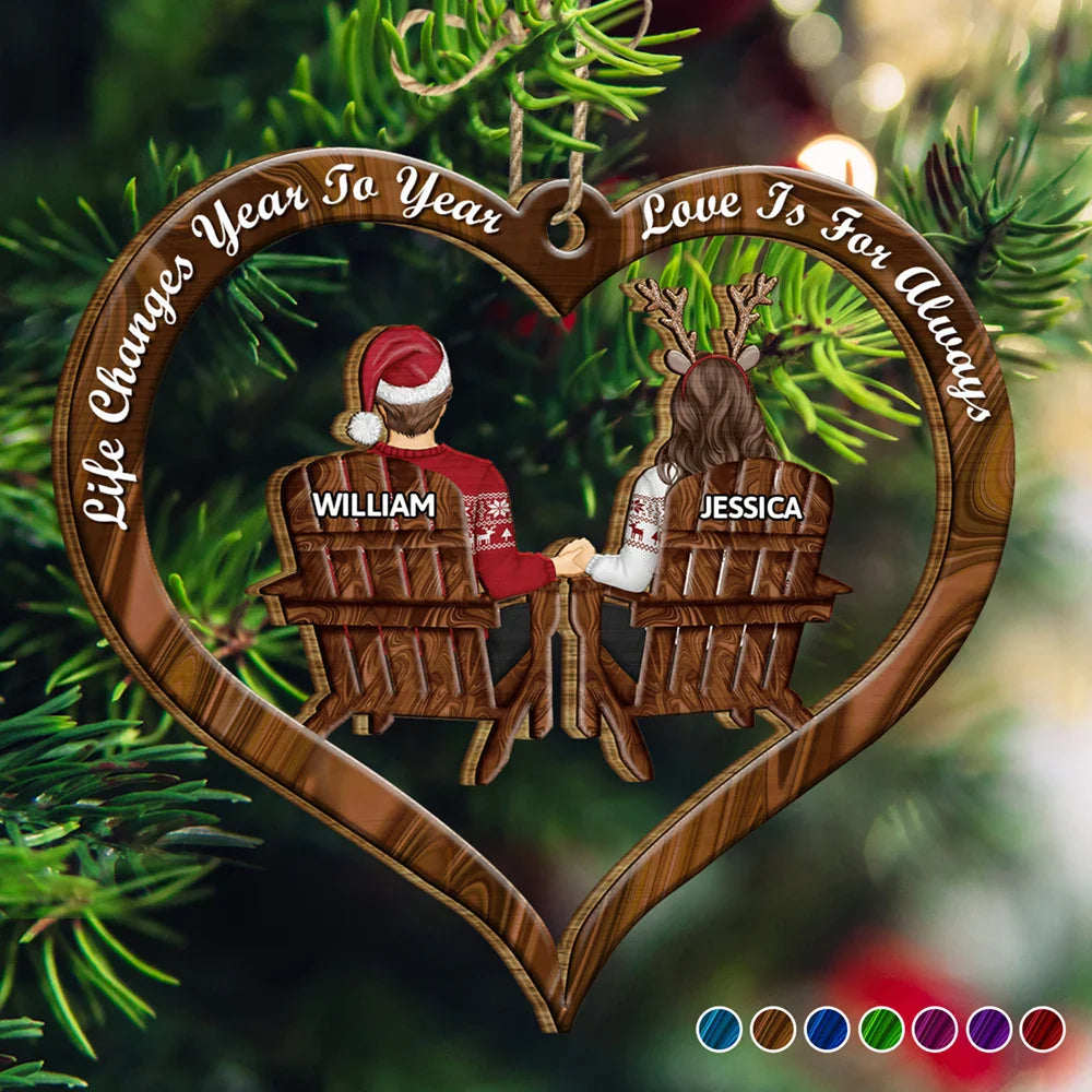 Gift For Couples - Loves Is For Always Couples Christmas - Personalized Wooden Cutout Ornament