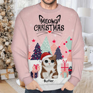Cat Lovers - Meowy Catmas Cute Cats With Big Eyes - Personalized Unisex Ugly Sweater