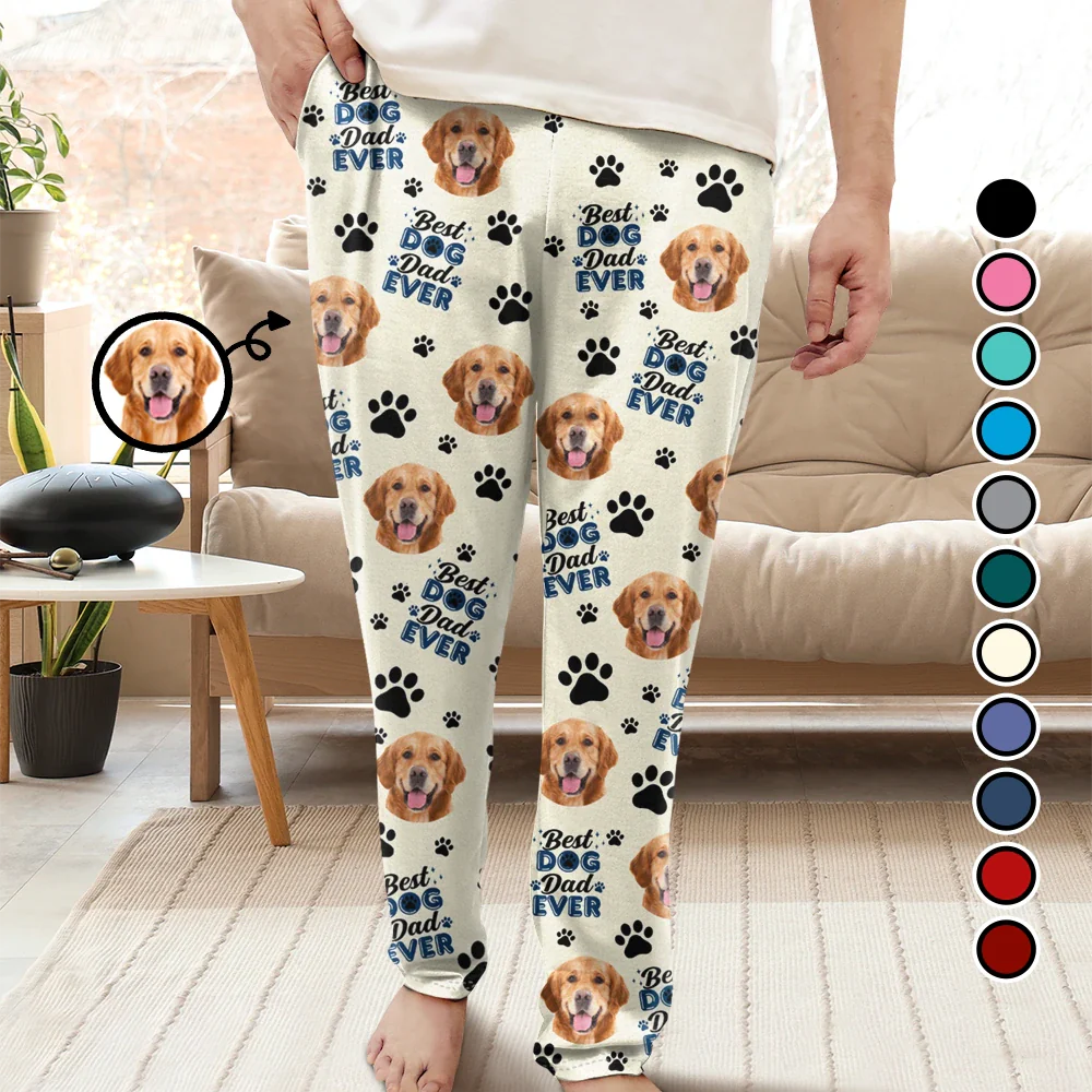 Custom Photo Best Dog Dad Dog Mom - Personalized Pajama Pants