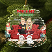 Cat Couple, Cat Lovers - You And Me And The Cats Couple Christmas - Personalized Custom Shaped Acrylic Ornament