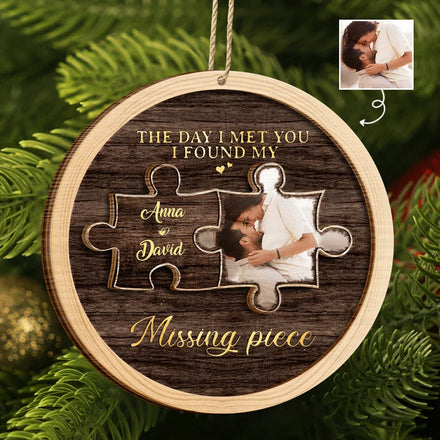 Custom Photo I Found My Missing Piece Couples - Personalized 2-Layered Wooden Ornament