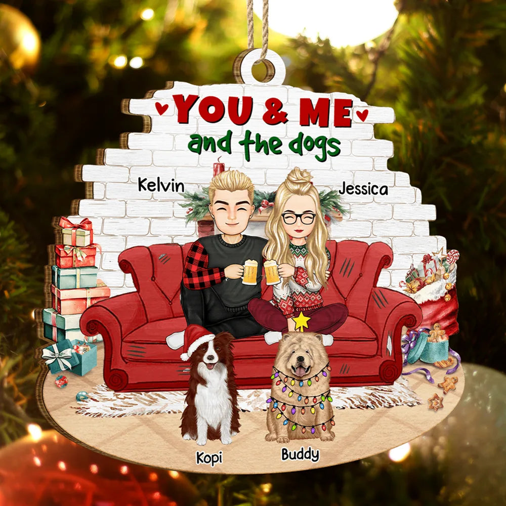 Dog Lovers, Dog Couple - You And Me And The Dog Semi Real - Personalized Custom Shaped Wooden Ornament