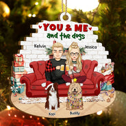 Dog Lovers, Dog Couple - You And Me And The Dog Semi Real - Personalized Custom Shaped Wooden Ornament