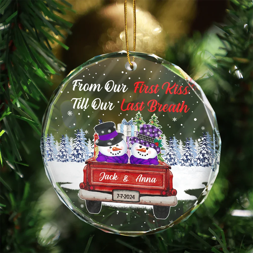 Gift For Couples,Gift For Husband,Gift For Wife,Gift For Boyfriend,Gift For Girlfriend - From Our First Kiss Till Our Last Breath - Personalized Circle Glass Ornament