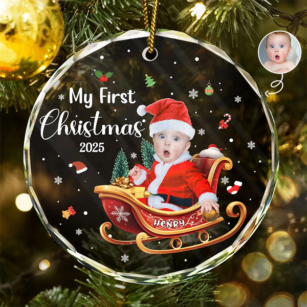 Christmas,Gift For Kids,Funny - Custom Photo My First Christmas - Personalized Circle Glass Ornament