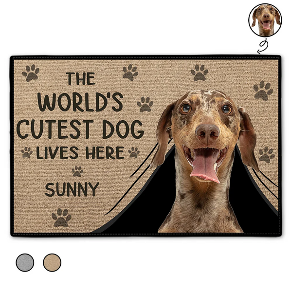 Custom Photo,Dog Lovers,Dog Mom,Dog Dad,Funny - Custom Photo The World's Cute Dog Lives Here - Personalized Doormat