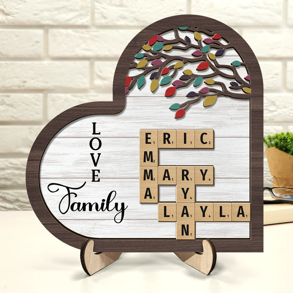 Love Family Crossword Scrabble - Personalized 2-Layered Wooden Plaque With Stand