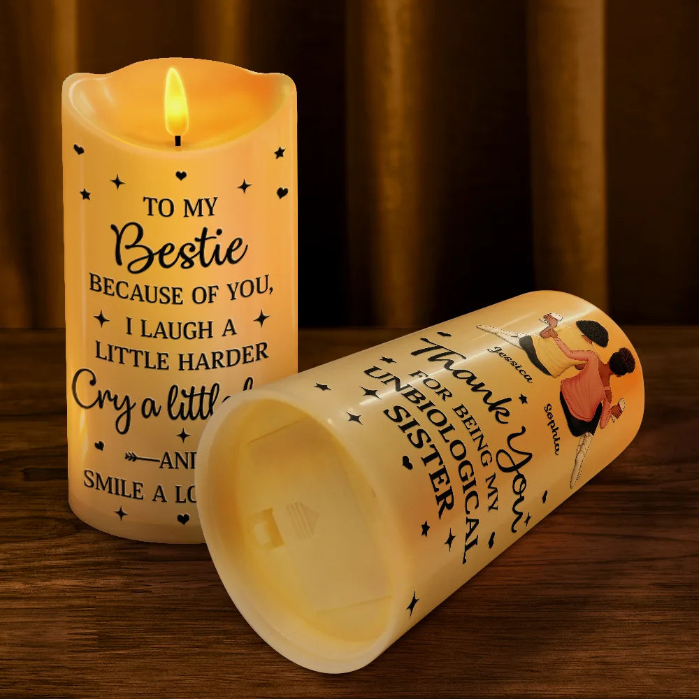Gift For Bestie, Gift For Sisters - Thank You For Being My Unbiological Sisters - Personalized Flameless LED Candle
