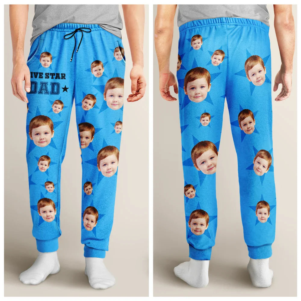 Gift For Father - Custom Photo 5 Star Dad - Personalized Pajama Pants