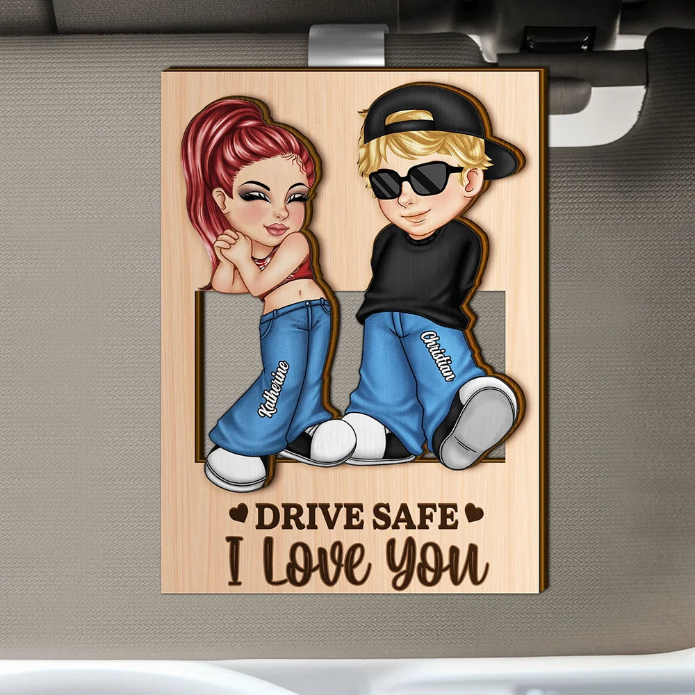 Gift For Husband,Gift For Couples,Gift For Wife,Gift For Boyfriend,Gift For Girlfriend - Drive Safe I Love You Y2K Couple - Personalized Custom Shaped Car Visor Clip
