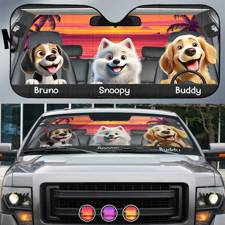 Dog's Trip 3D Cartoon Effect - Personalized Auto Sunshade