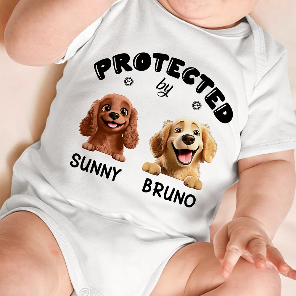 Protected By 3D Effect Dog - Personalized Baby Onesie