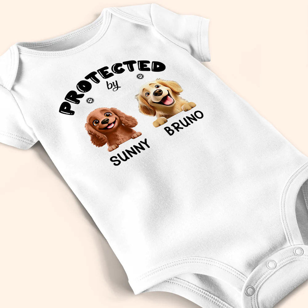 Dog Lovers,Pet Lovers,Funny - Protected By 3D Effect Dog - Personalized Baby Onesie