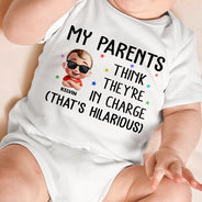 New baby, New Mom, Funny, New Dad, Parents, Gift For Mother - My Parents Think They're In Charge - Personalized Baby Onesie