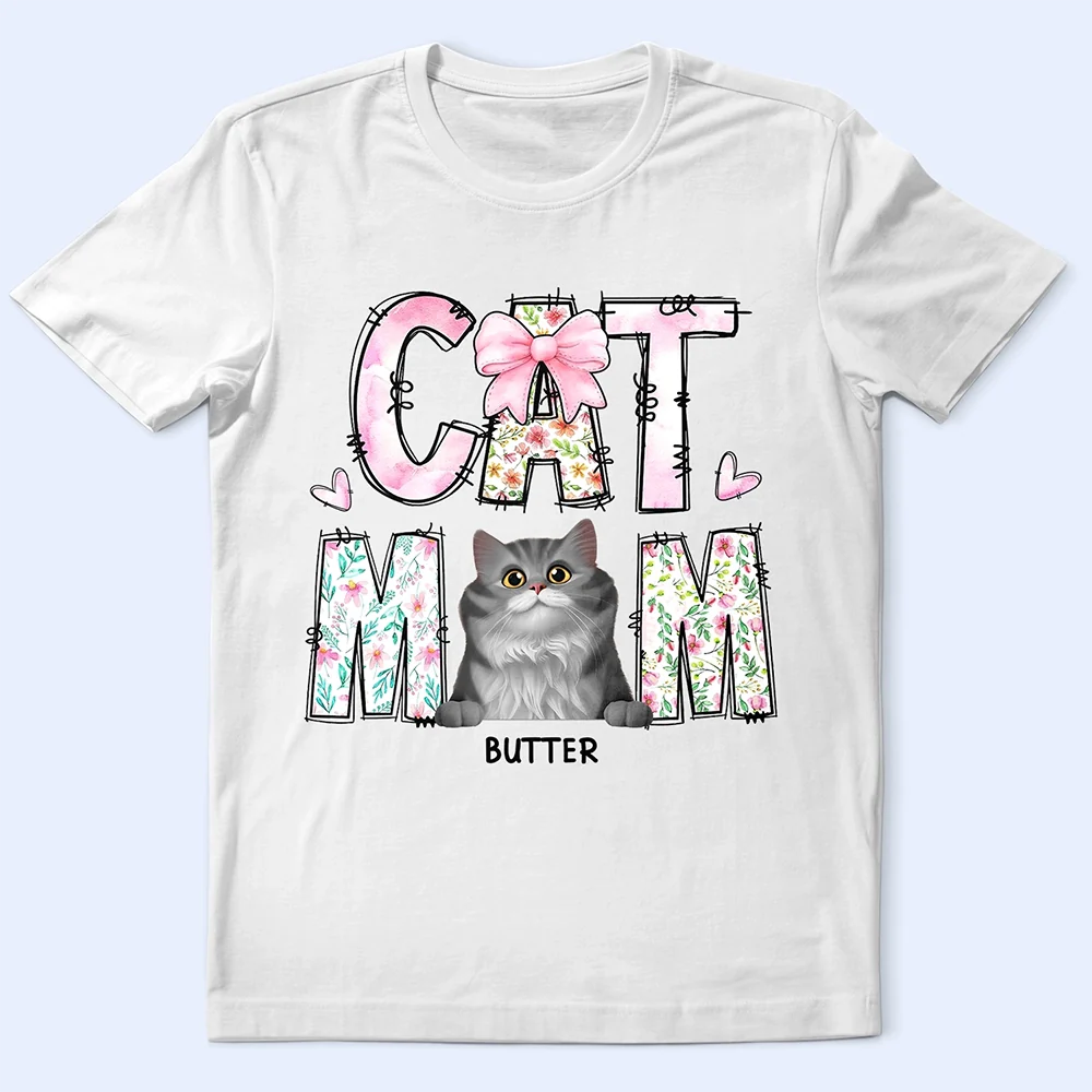 Cat Mom Floral - Personalized T Shirt
