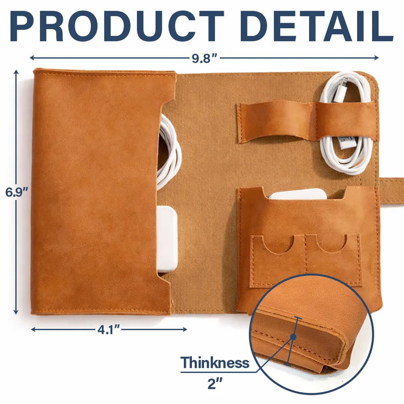 Gift For Women, Gift For Men, Gift For Yourself, Happy - Norse Mythology Viking Runes - Personalized Leather Cable Bag