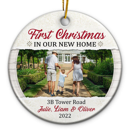 Custom Photo First Christmas In Our New Home - Christmas Gift For Family - Personalized Custom Circle Ceramic Ornament