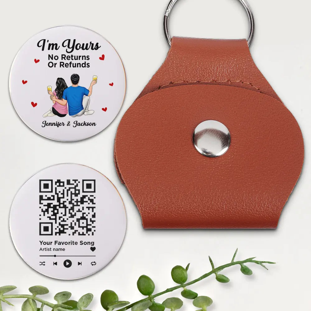 QR Code I'm Yours No Returns Or Refunds QR Code - Personalized Leather Pocket Hug