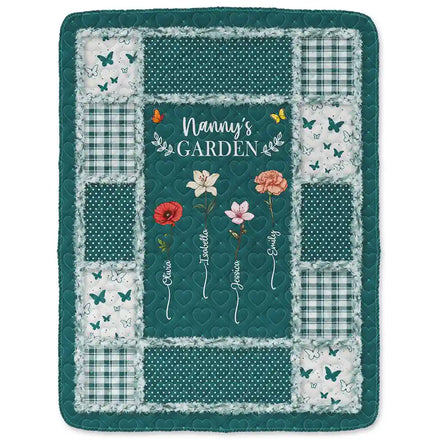 Quilt Pattern Birth Month Flower Grandmas Garden - Personalized Fleece Blanket, Sherpa Blanket