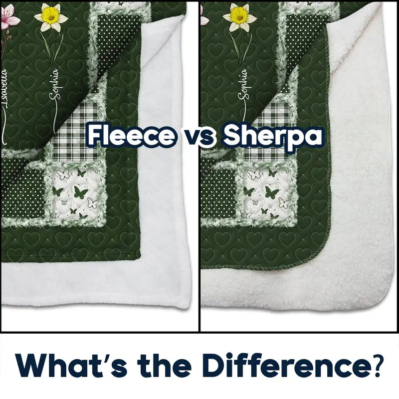 Gift For Mother,Gift For Grandma,Love,Gift For Women - Quilt Pattern Birth Month Flower Grandmas Garden - Personalized Fleece Blanket, Sherpa Blanket