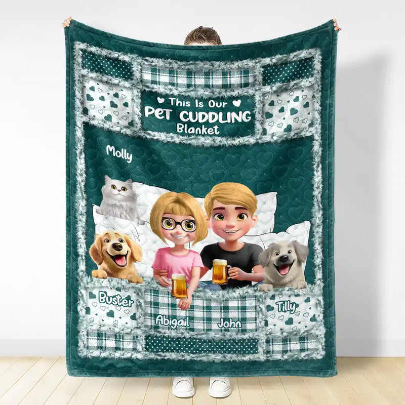 Gift For Couples,Gift For Husband,Gift For Wife,Gift For Boyfriend,Gift For Girlfriend,LGBT,Dog Lovers,Cat Lovers,Dog Couple,Cat Couple,Pet Couple,Pet Lovers,Love - Quilt Pattern Our Dog Cat Cuddling Blanket - Personalized Fleece Blanket, Sherpa Blanket