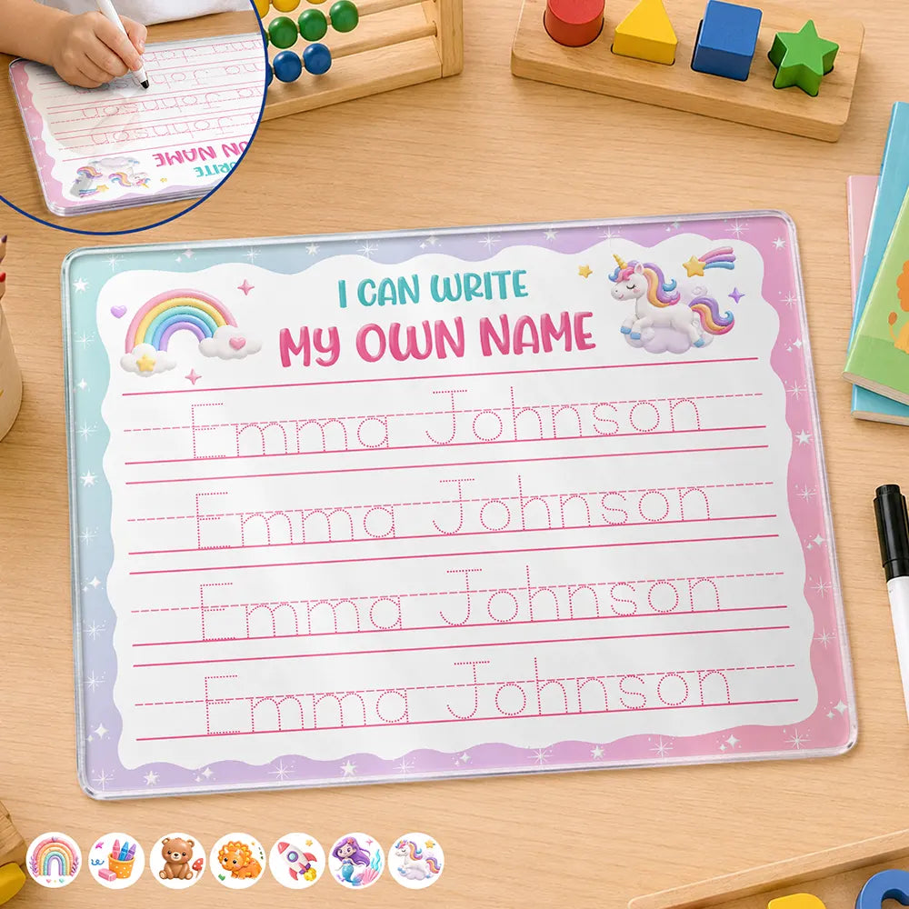 Rainbow Crayon & Dinosaur With Kid Name - Personalized Acrylic Tracing Board