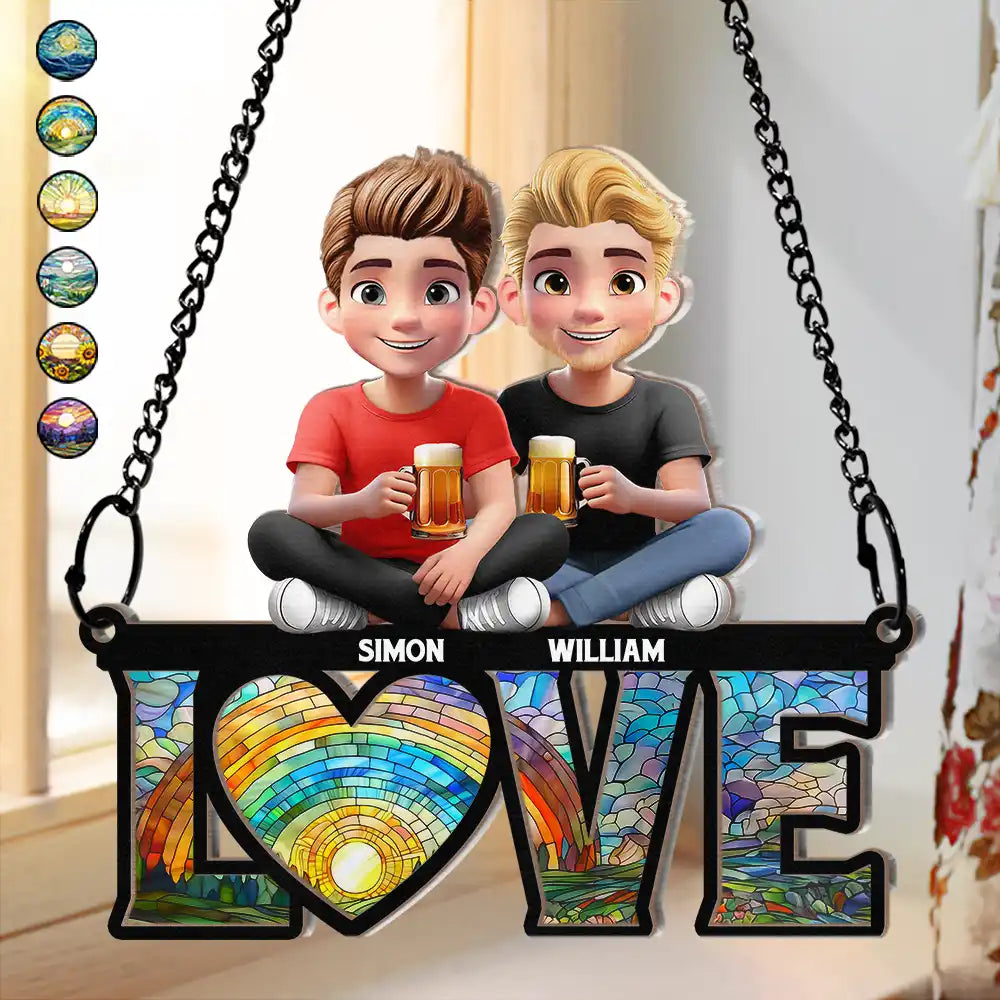 Rainbow Love Is Love - Personalized Window Hanging Suncatcher Ornament