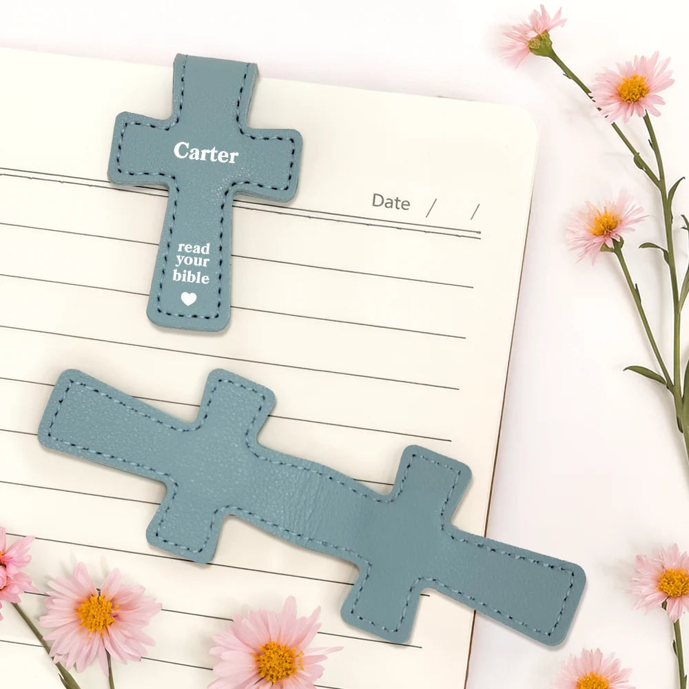 Gift For Yourself,Reading,Christian,Love - Read Your Bible - Personalized Cross Leather Magnetic Bookmark